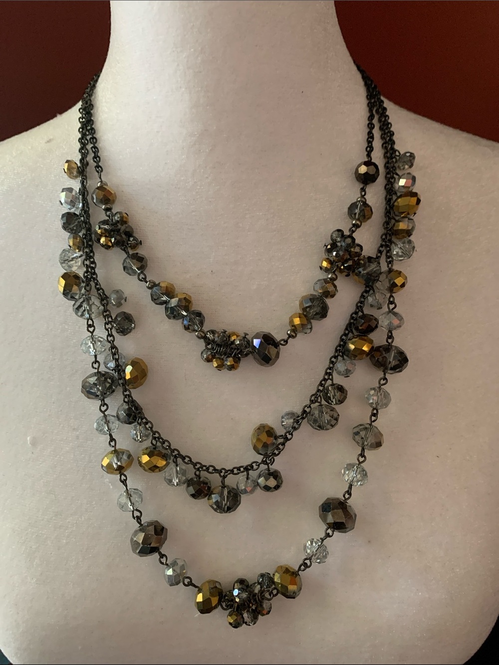 Erica Lyons Gunmetal and Gold Bead Multi-Strand Necklace
